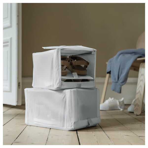 IKEA HEMMAFIXARE Shoe Box Fabric Stripe/white/gray 9x13x7 "