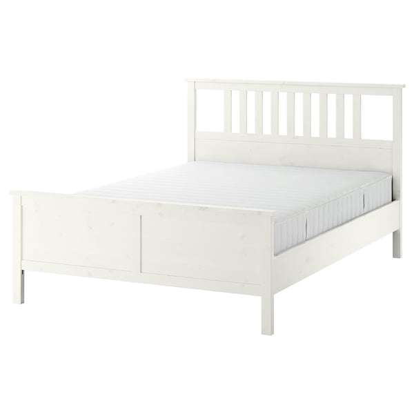 IKEA HEMNES Bed frame with mattress white stain/Valevåg firm Queen