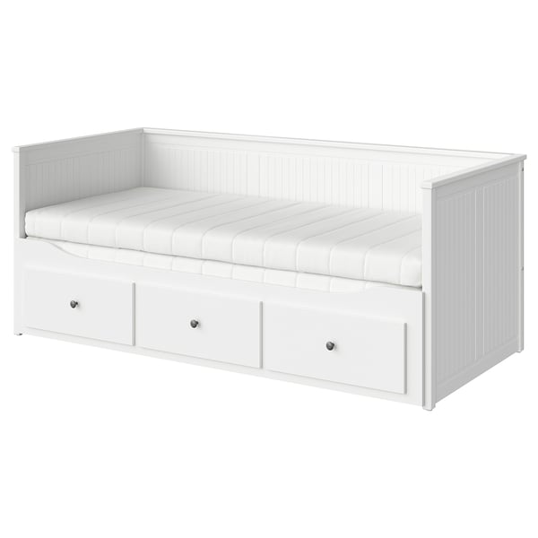IKEA HEMNES Daybed with 3 drawers/2 mattresses white/Åsvang medium firm Twin