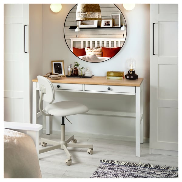 IKEA HEMNES Desk With 2 Drawers White Stain/light Brown 47 1/4x18 1/2 "