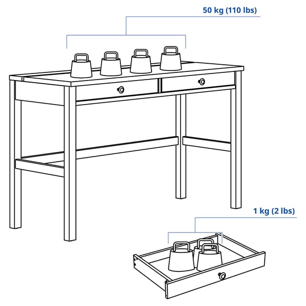 IKEA HEMNES Desk With 2 Drawers White Stain/light Brown 47 1/4x18 1/2 "