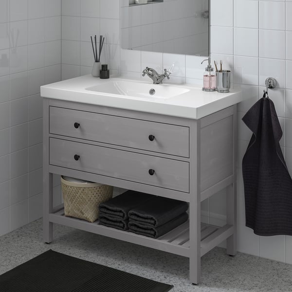 IKEA HEMNES / ORRSJÖN Bathroom Vanity With Sink & Faucet Gray 37x21 3/4x34 7/8 "
