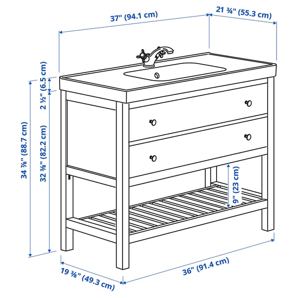 IKEA HEMNES / ORRSJÖN Bathroom Vanity With Sink & Faucet Gray 37x21 3/4x34 7/8 "