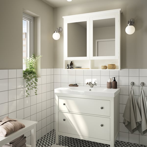IKEA HEMNES / ORRSJÖN Bathroom Vanity With Sink & Faucet White 37x21 3/4x34 7/8 "