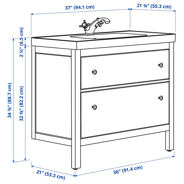 IKEA HEMNES / ORRSJÖN Bathroom Vanity With Sink & Faucet White 37x21 3/4x34 7/8 "