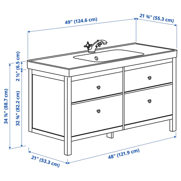 IKEA HEMNES / ORRSJÖN Bathroom Vanity With Sink & Faucet White 49x21 3/4x34 7/8 "