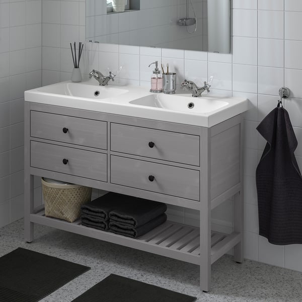 IKEA HEMNES / ORRSJÖN Double Vanity With Sink & Faucet Gray 49x21 3/4x34 7/8 "