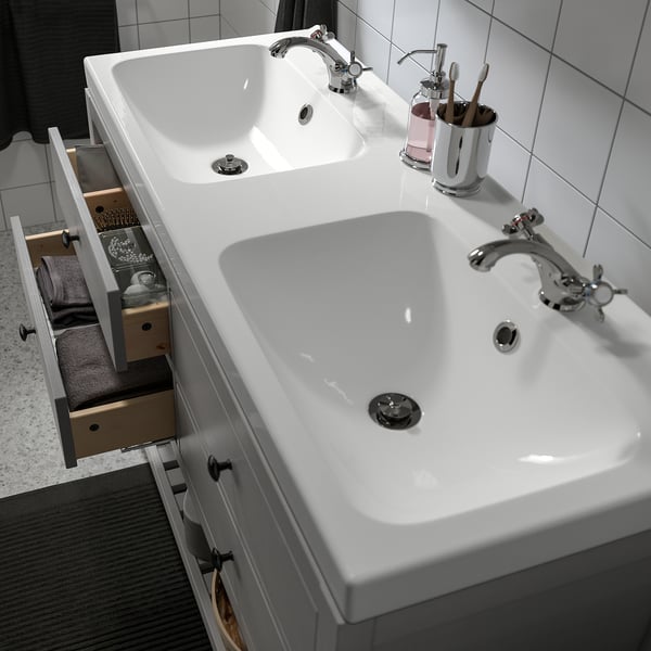 IKEA HEMNES / ORRSJÖN Double Vanity With Sink & Faucet Gray 49x21 3/4x34 7/8 "