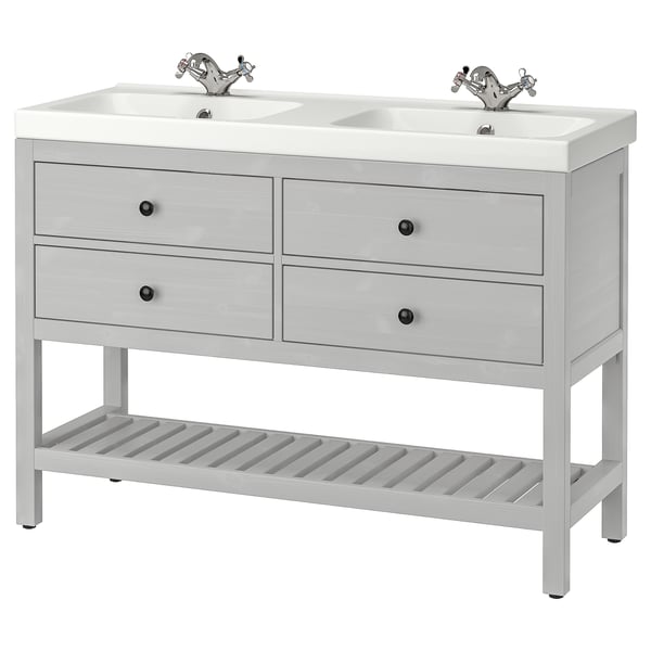 IKEA HEMNES / ORRSJÖN Double vanity with sink & faucet gray 49x21 3/4x34 7/8 "