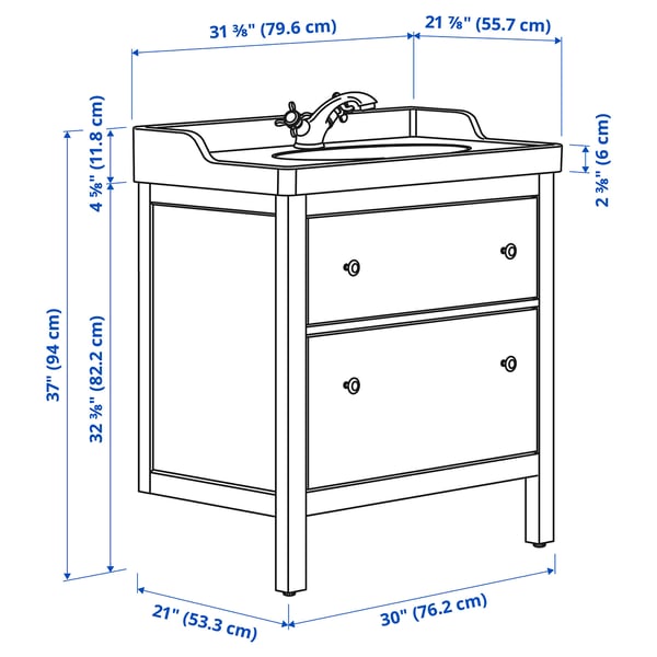 IKEA HEMNES / RUTSJÖN Bathroom Vanity With Sink & Faucet Blue 31 3/8x21 7/8x37 "