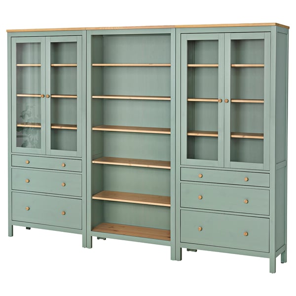 IKEA HEMNES Storage combination w doors/drawers gray-green/light brown stained 106 1/4x77 1/2 "