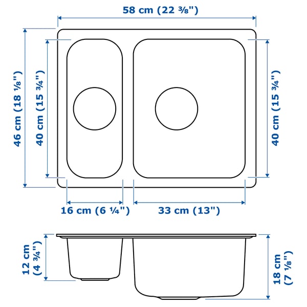 IKEA HILLESJÖN 1 1/2 Bowl Dual Mount Sink Stainless Steel 22 7/8x18 1/8 "
