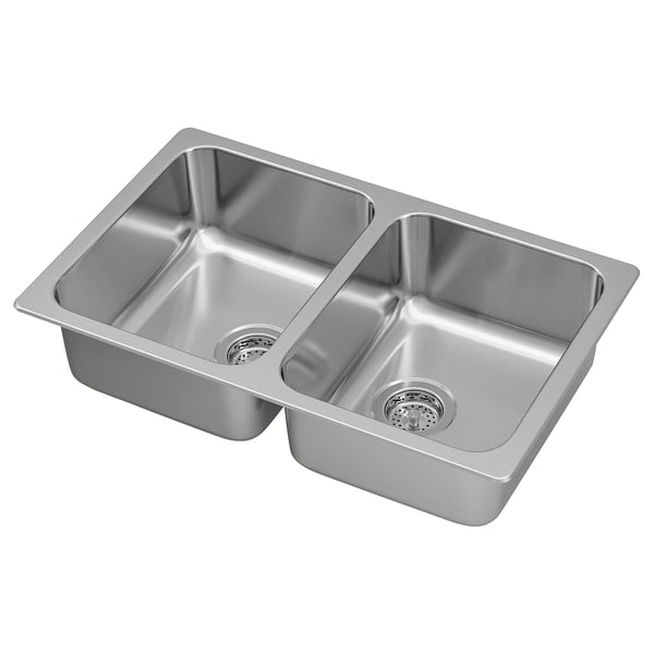 IKEA HILLESJÖN Double bowl top mount sink stainless steel 29 1/2x18 1/8 "
