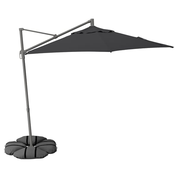 IKEA HISSÖ / IGGÖN Hanging umbrella with base anthracite/dark gray 118 1/8 "