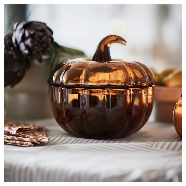 IKEA HÖSTAGILLE Decorative Bowl With Lid Yellow-brown 7 ½ "