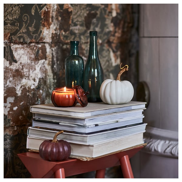 IKEA HÖSTAGILLE Scented Candle In Glass Spiced Pumpkin/brown 20 Hr