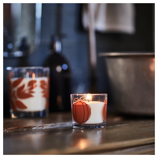 IKEA HÖSTAGILLE Scented Candle In Glass Spiced Pumpkin Clear Glass/orange 20 Hr