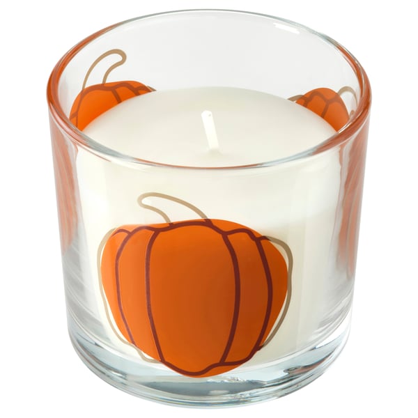 IKEA HÖSTAGILLE Scented candle in glass Spiced pumpkin clear glass/orange 20 hr