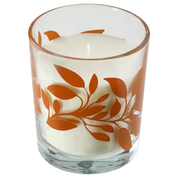 IKEA HÖSTAGILLE Scented candle in glass Vanilla & apple clear glass/orange 50 hr
