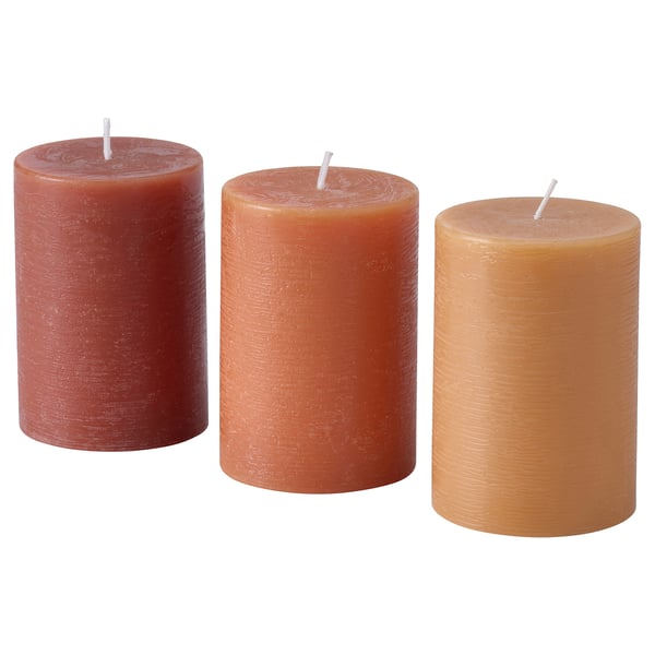 IKEA HÖSTAGILLE Unscented pillar candle mixed colors 4 "