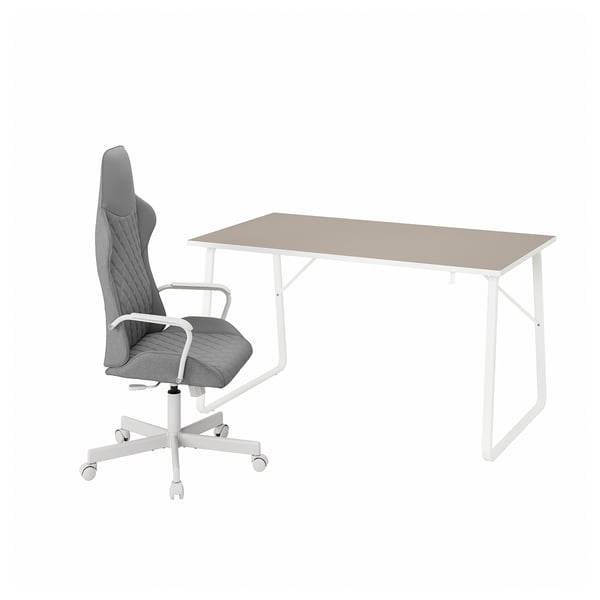 IKEA HUVUDSPELARE / UTESPELARE Gaming desk and chair beige/gray