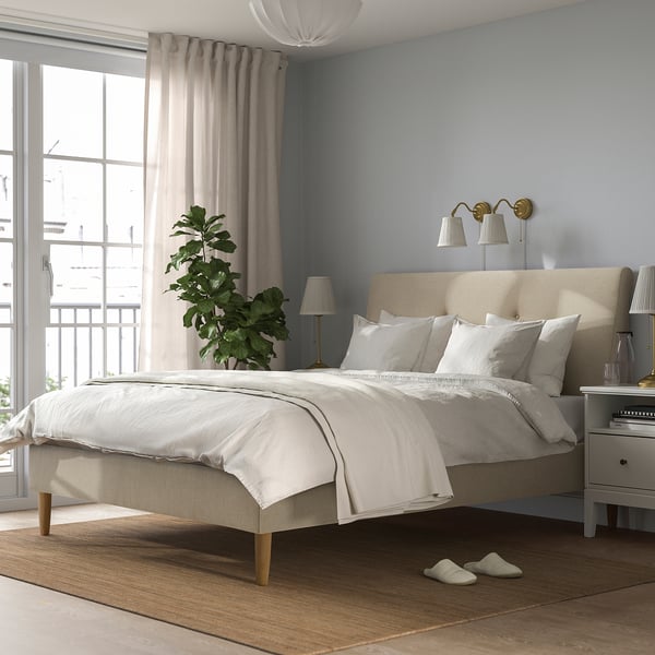 IKEA IDANÄS Upholstered Bed Frame Naggen Beige Queen