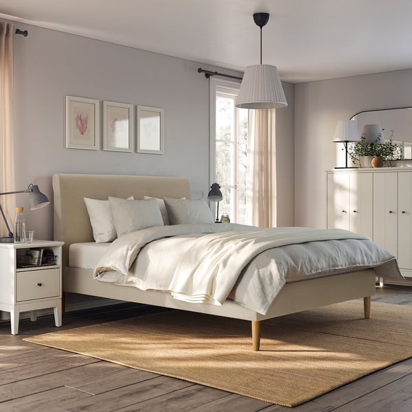 IKEA IDANÄS Upholstered Bed Frame Naggen Beige Queen