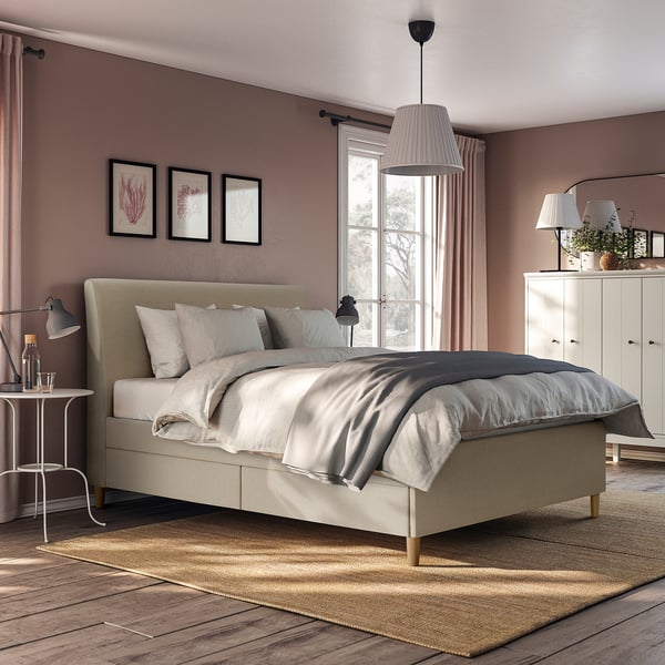 IKEA IDANÄS Upholstered Storage Bed Naggen Beige Queen