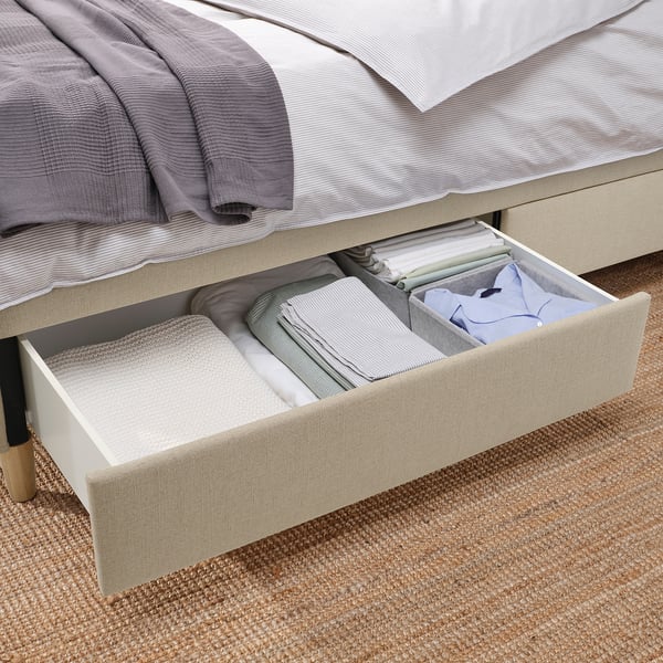 IKEA IDANÄS Upholstered Storage Bed Naggen Beige Queen