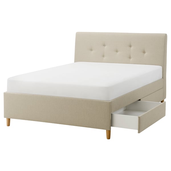 IKEA IDANÄS Upholstered storage bed Naggen beige Queen