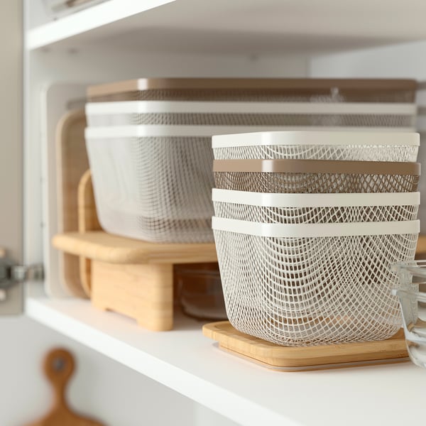 IKEA IKEA 365+ Food Storage Basket With Lid Square Metal/white Bamboo 5 7/8x5 7/8x4 3/8 "