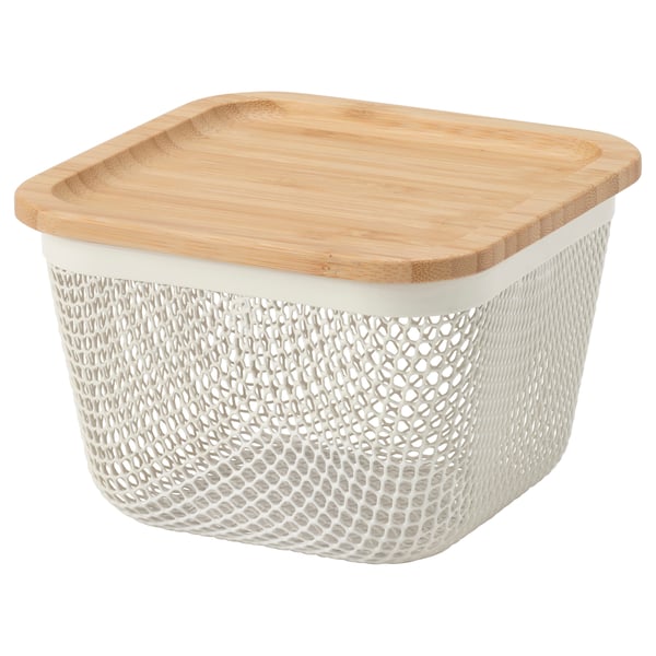 IKEA IKEA 365+ Food storage basket with lid square metal/white bamboo 5 7/8x5 7/8x4 3/8 "