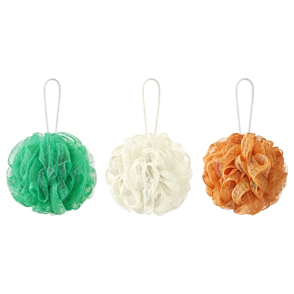 IKEA ÅBYÅN Body puff set of 3 orange/green/white