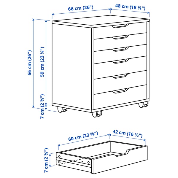 IKEA ALEX Drawer Unit On Casters White 26 3/8x26 "