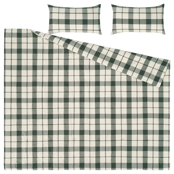 IKEA BESKSÖTEMAL Comforter Set Green/check King
