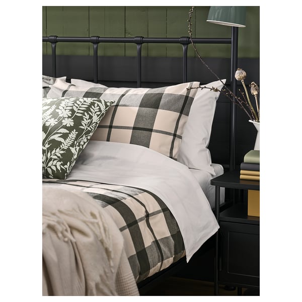 IKEA BESKSÖTEMAL Comforter set green/check King