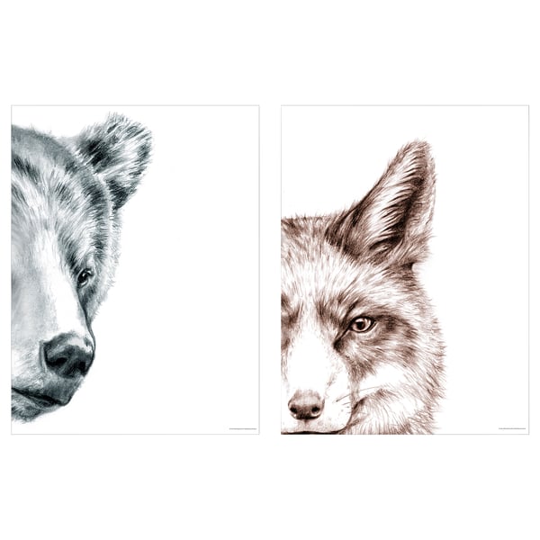 IKEA BILD Poster bear and fox 12x16 "