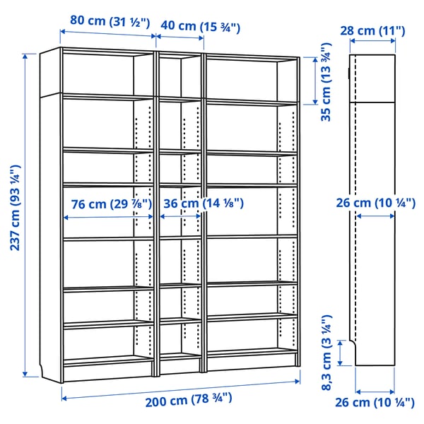 IKEA BILLY Bookcase White 78 3/4x11x93 1/4 "