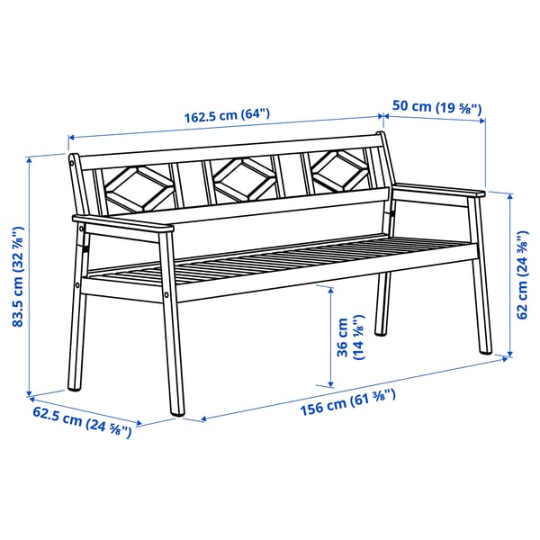 IKEA BONDHOLMEN Bench With Backrest Outdoor Brown