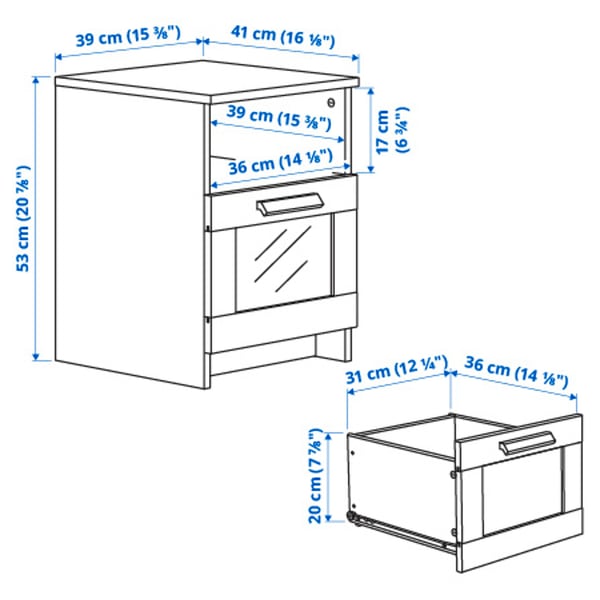 IKEA BRIMNES Nightstand Gray 15 3/8x16 1/8 "