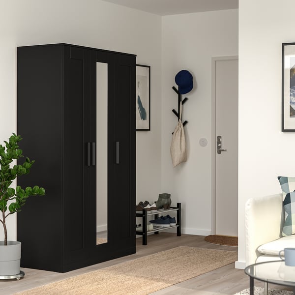 IKEA BRIMNES Wardrobe With 3 Doors Black 46x74 3/4 "