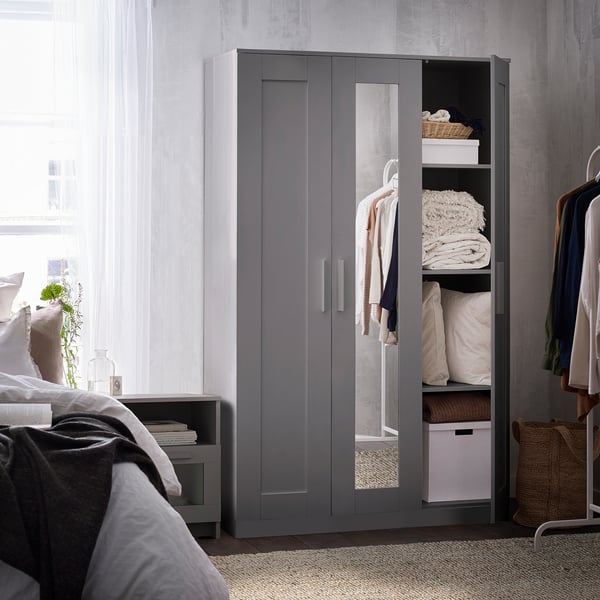 IKEA BRIMNES Wardrobe With 3 Doors Gray 46x74 3/4 "