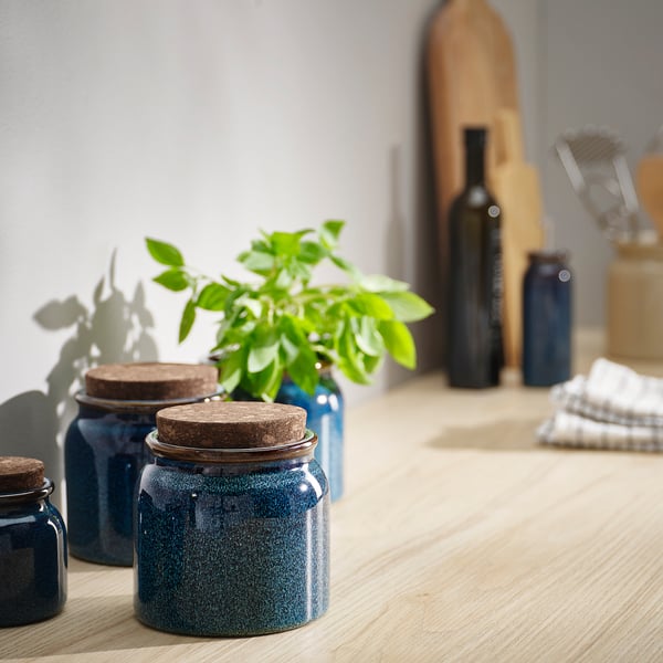 IKEA BRUGDHAJ Jar With Lid Blue 34 Oz