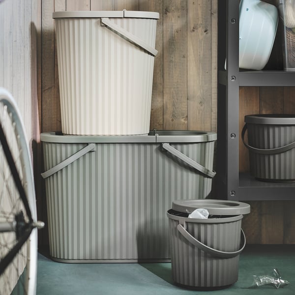 IKEA DAMMÄNG Bin With Lid Gray-green 13 Gallon