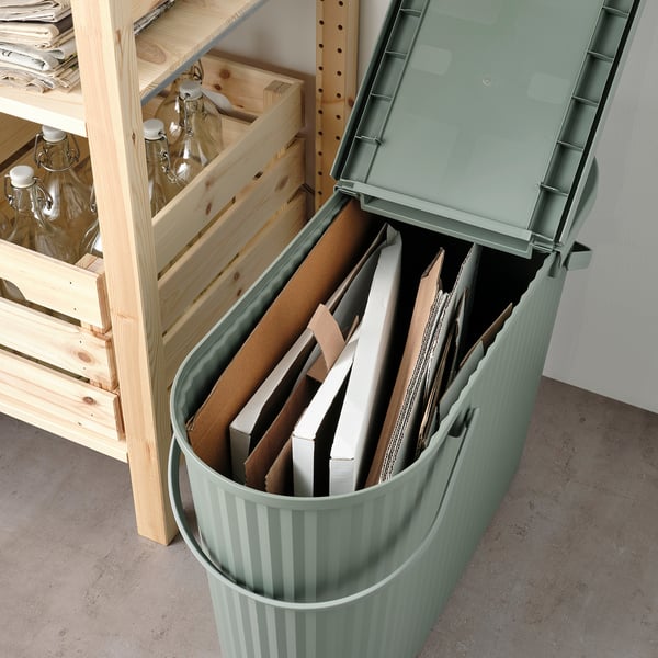 IKEA DAMMÄNG Bin With Lid Gray-green 13 Gallon