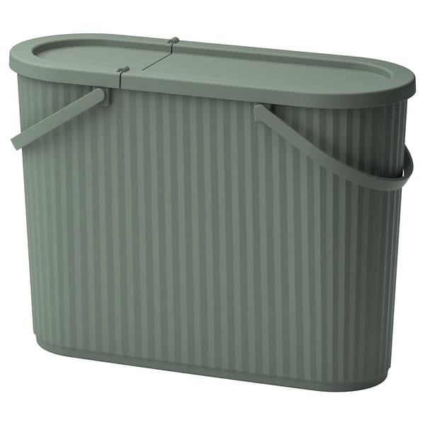 IKEA DAMMÄNG Bin with lid gray-green 13 gallon