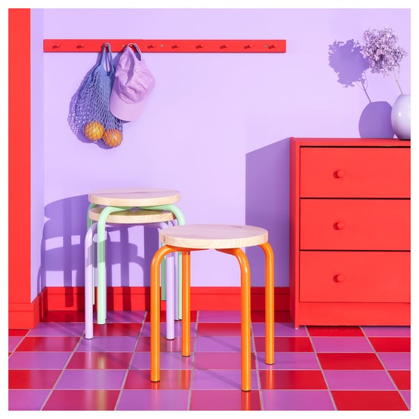 IKEA DOMSTEN Stool Orange/pine