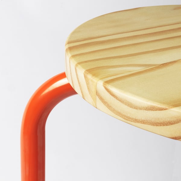 IKEA DOMSTEN Stool Orange/pine