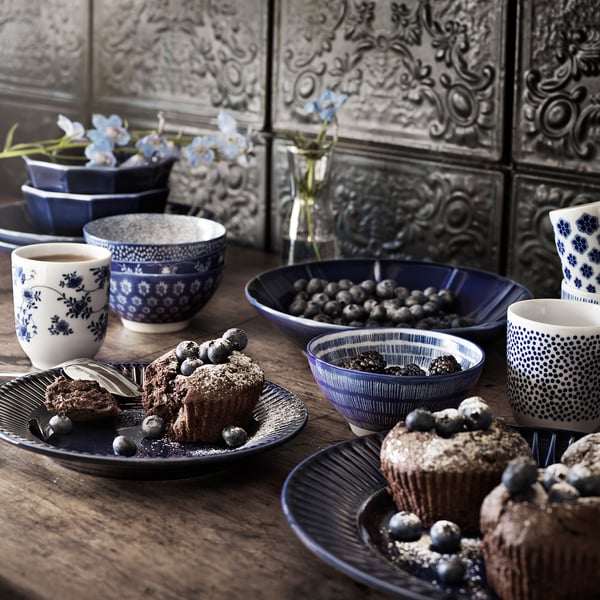 IKEA ENTUSIASM Bowl Patterned/blue 4 ½ "