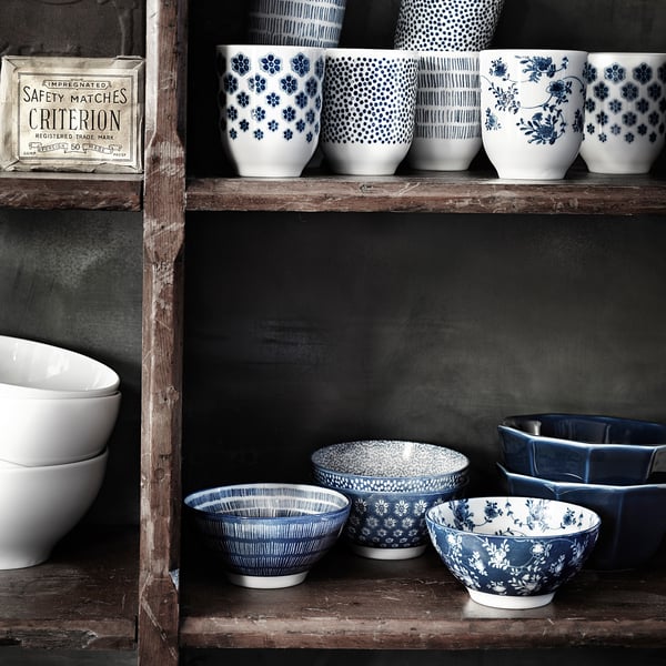 IKEA ENTUSIASM Bowl Patterned/blue 4 ½ "